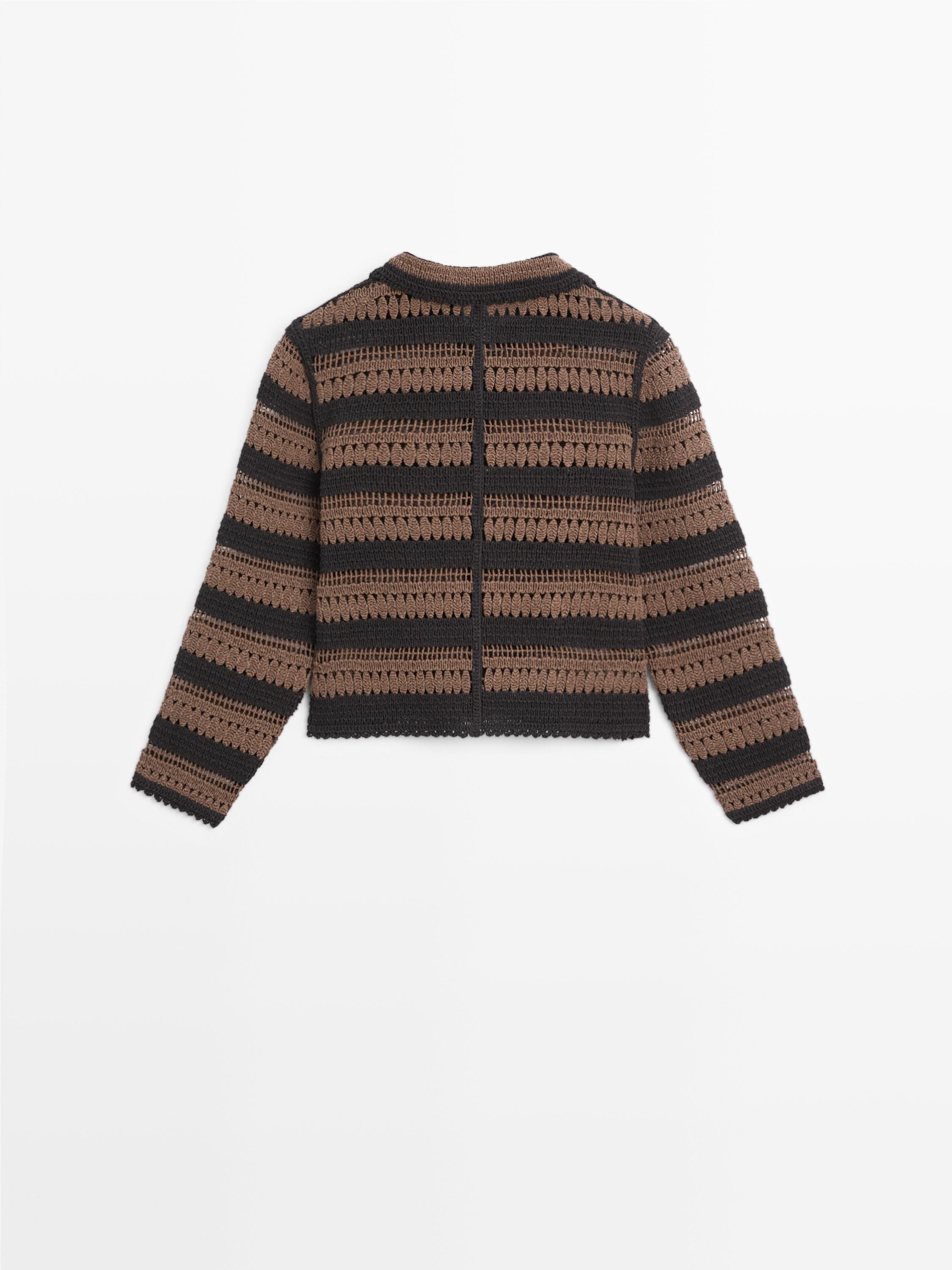 Short striped crochet knit cardigan